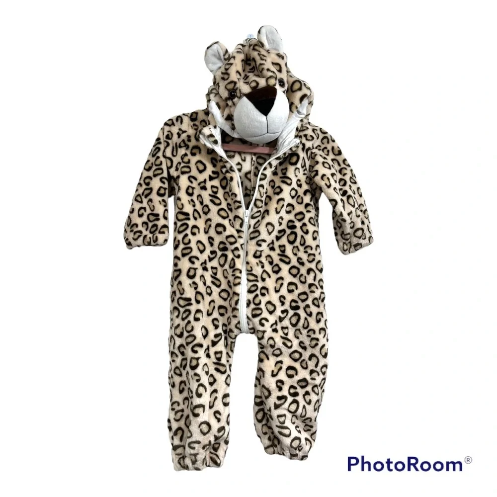 Plush Baby Cheetah Costume 6-12M Warm Snowsuit Bunting Halloween Animal